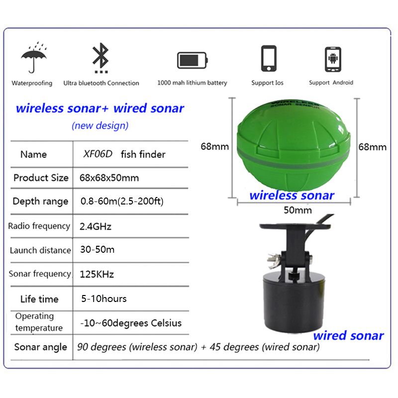 เครื่องหาปลาแบบพกพาไร้สายบลูทู - Fishing Depth Finder บทวิจารณ์และราคา